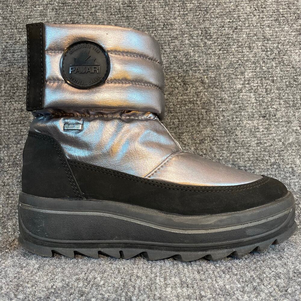 Pajar Nylon Suede Black Silver Winter Waterproof Tarina Boots Womens 8-8.5 EU 39